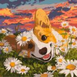 Картина за номерами "Ідейка" /KHO6798/ "Коргі в ромашках" 40х40см