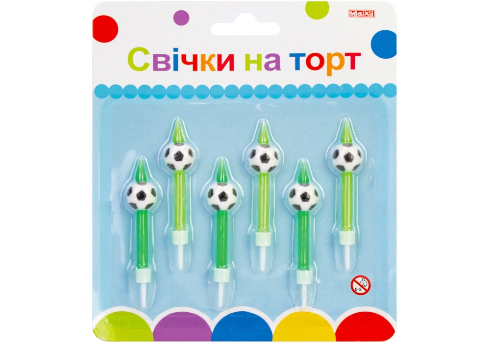 Набір свічки на торт "Maxi" /MX620158/ "М'ячі" 6шт (1/12)