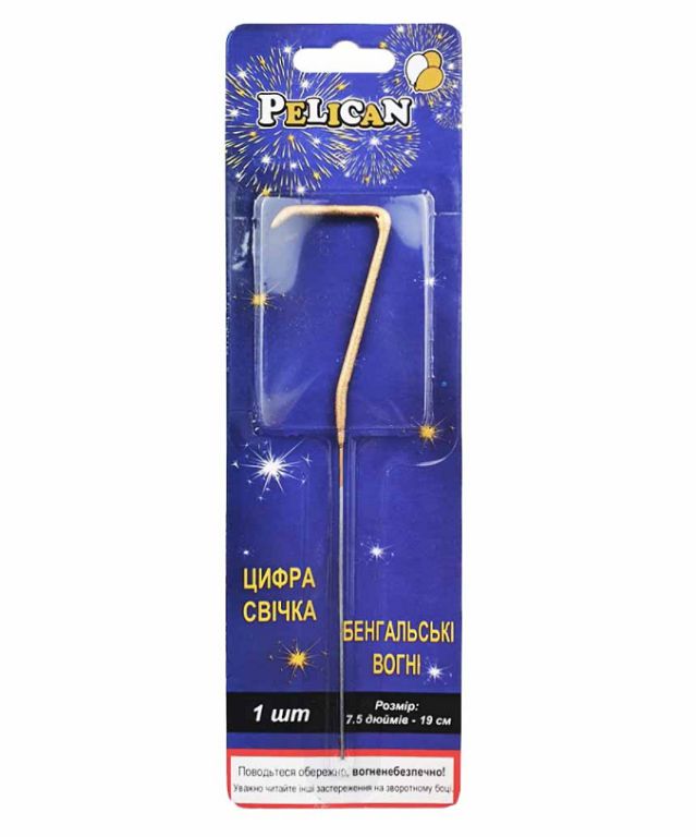 Свічка цифра бенгальська "Pelican" /860017/ "7" ЗОЛОТО (1/24)