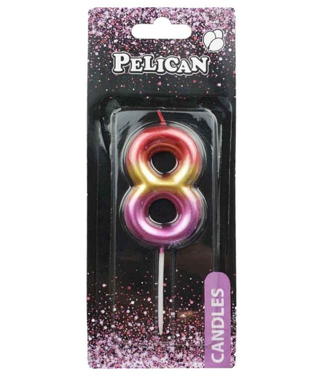 Свічка для торту "Pelican" /866068/ "8" РАЙДУЖНА 6см (1/12)
