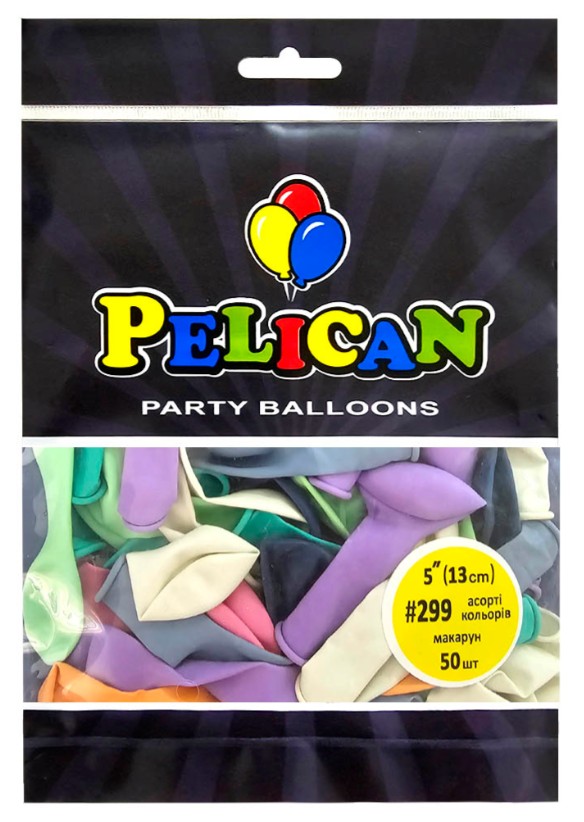 Кульки повітряні Pelican латексні 5(13см) макарун асорті кольорів 50шт/уп Pelican (805299)