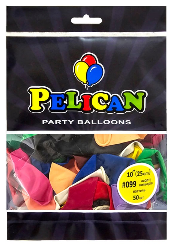 Кульки повітряні Pelican латексні 10(25см) пастель асорті кольорів 50шт/уп Pelican (810099)