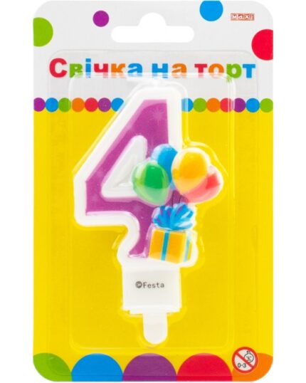 Свічка - цифра "Maxi" /MX622069-4/ "4"  кульки 7,62см (1/24)