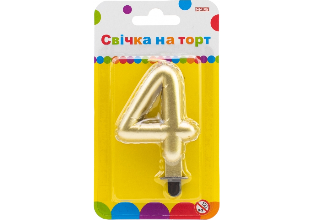 Свічка - цифра "Maxi" /MX622095G-4/ "4" золота кулька 7,62см (1/24)