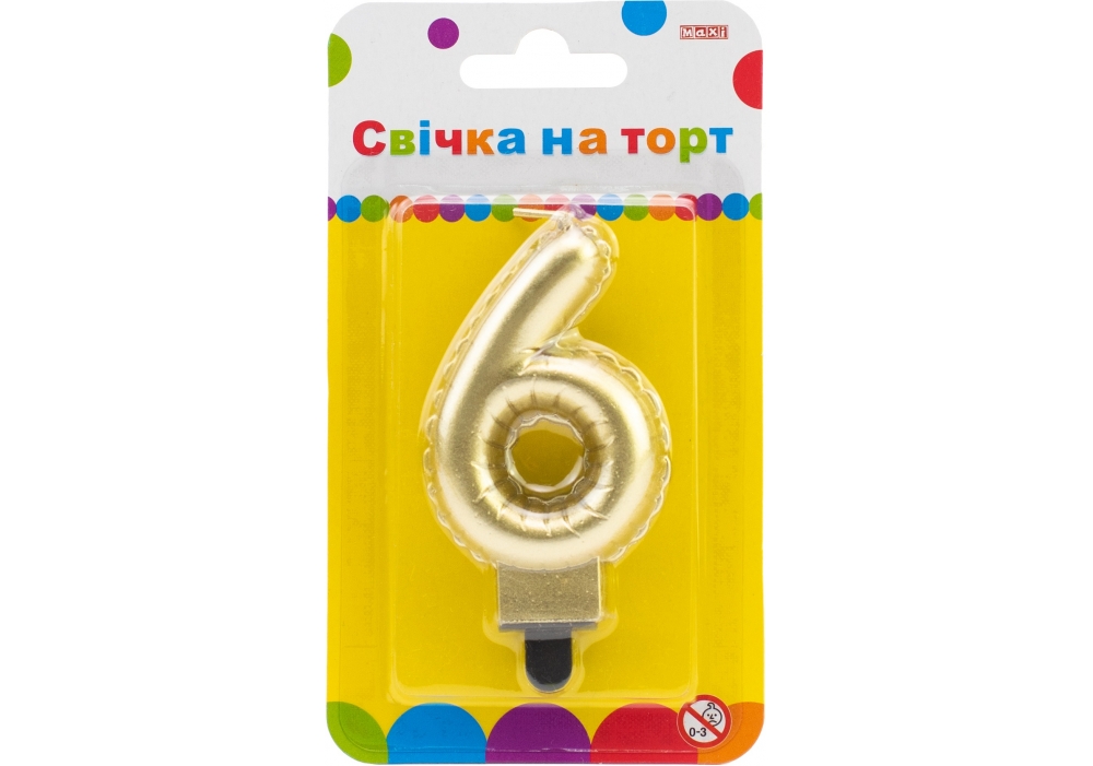 Свічка - цифра "Maxi" /MX622095G-6/ "6" золота кулька 7,62см (1/24)