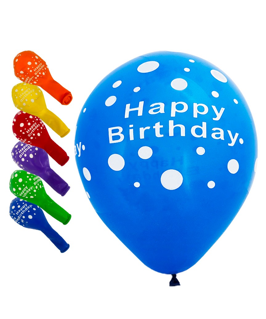 Кульки повітряні Pelican латексні 12(30сm) Happy Birthday, горошок 5-стор 10шт Pelican (827022)
