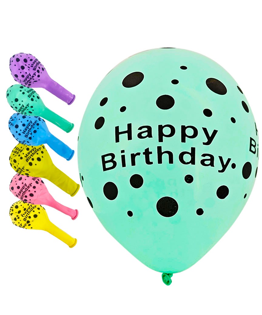 Кульки повітряні Pelican латексні 12(30сm) Happy Birthday. Горошок 5-стор 50шт Pelican (824028)