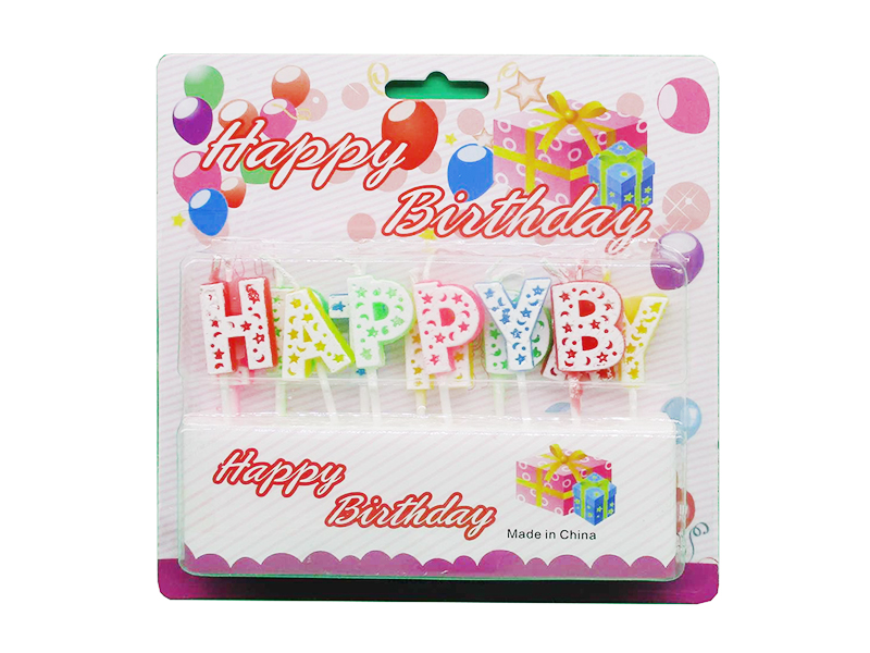 Набір свічок для торту /7575-1/ "Happy Birthday" букви, різнокольор. 16,2 * 15,5 см (1/12/360)