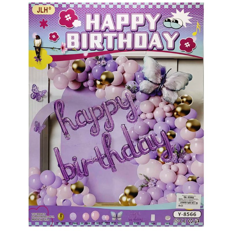 Фотозона з повітряних кульок Happy Birthday Метелик - 90см (1/10) Китай (8566)