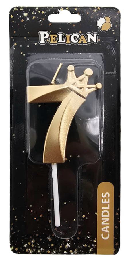 Свічка для торту "Pelican" /863107/ цифра 3D з короною "7", золото 6см (1/12)