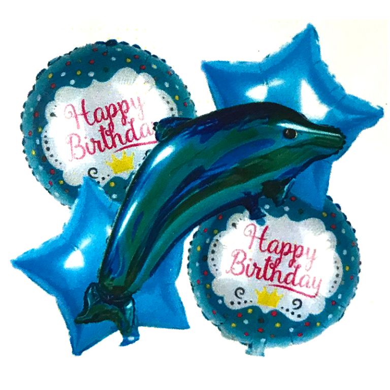 Кулька фольгована GB набір 5 шт/уп, 15'(40 см) Дельфін синій Gemar Baloons (990429)