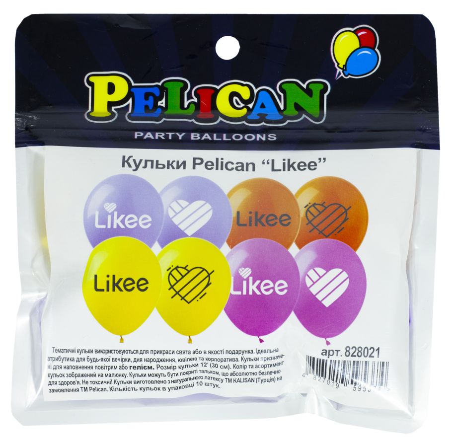 Кульки повітряні Pelican 12' (30 см) LIKEE 1-стор., 10шт 10) Pelican (828021)